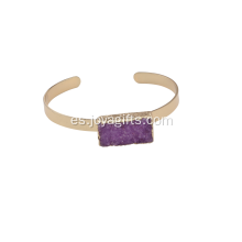 Pulsera de moda con Druzy Cuboid Purple Crystal Cluster Gold Copper